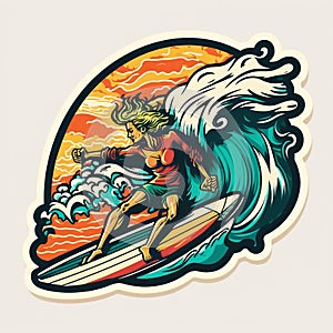 AI-generated illustration of a woman surfboarding - perfect for a sticker