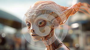 AI generated illustration of a young alien humanoid with bright orange hair