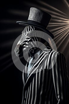 AI generated illustration of a zebra in a formal suit and top hat