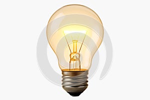 glowing incandescent filament light bulb with warm yellow light representing idea and solution