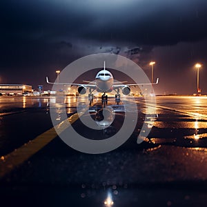 AI-generated image of an airplane parked in an airport parking