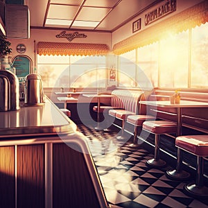 AI generated Image of American Diner 1950`s style. AI generated Illustration