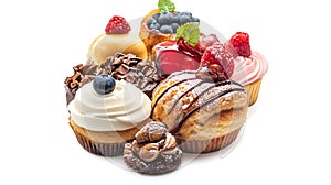 AI-Generated Image: Assortment of Gourmet Cupcakes and Pastries on White