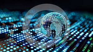 binary data swirling around the globe, illustration of world wide web, digital world