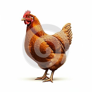 AI-Generated Image of a Bright Orange Hen on a White Background