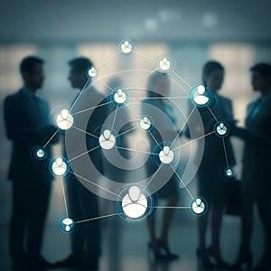 AI-Generated Image of Business People with Glowing Network Icons Overlay photo