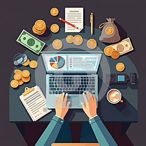 AI-Generated Image: Business Professional Analyzing Documents and Pe photo