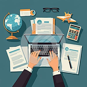 AI-Generated Image: Business Professional Analyzing Documents and Pe photo