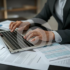 AI-Generated Image: Business Professional Analyzing Documents and Pe photo