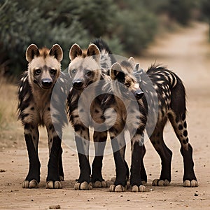 AI generated image of a cackle of hyenas in a jungle
