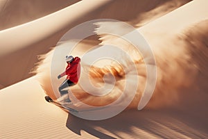 Adventurer Sandboarding Down Majestic Desert Dunes photo