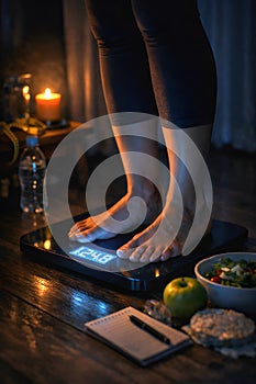 Night Weighing Scale Scene Representing Lifestyle And Weight Tracking Routine