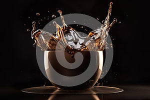 AI generated image of coffee splash over black background