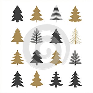 Pine Tree Icons Collection Vector Art Design Set for Winter Graphics and Holiday Decorations