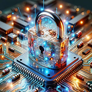 Secure Computer Passwords Protected Codes Microchip Circuit Board Electronics Internet Safety AI Generated