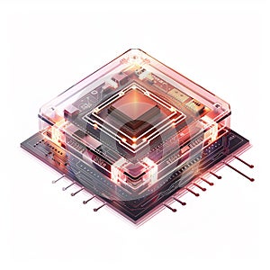 A 3D icon of a tech breakthrough quantum computing chip with a white background