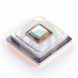 A 3D icon of a tech breakthrough quantum computing chip with a white background