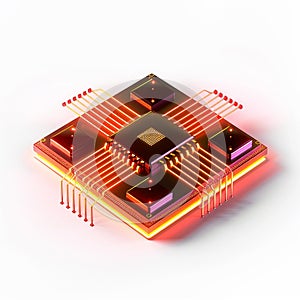 A 3D icon of a tech breakthrough quantum computing chip with a white background