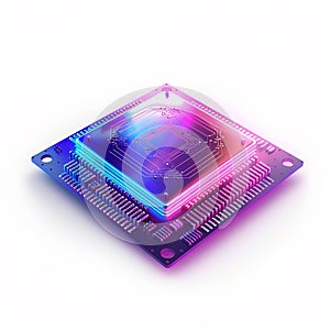 A 3D icon of a tech breakthrough quantum computing chip with a white background