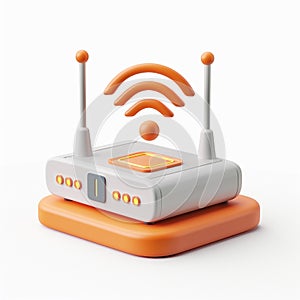 A 3D icon of a tech platform network router with a white background