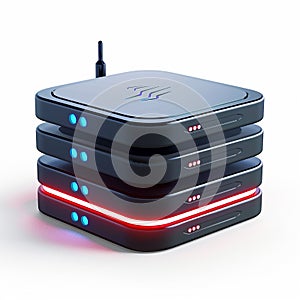 A 3D icon of a tech platform network router with a white background