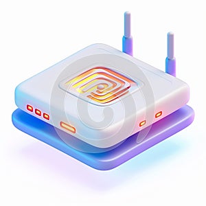 A 3D icon of a tech platform network router with a white background