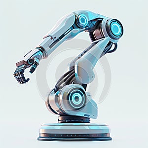 A 3D icon of a tech revolution robotic arm with a white background