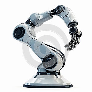 A 3D icon of a tech revolution robotic arm with a white background