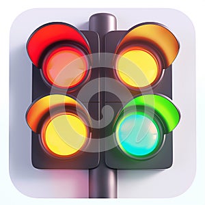 A 3D icon of a traffic light with a white background