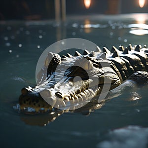 AI generated image of a crocodile swimming silently in the waters