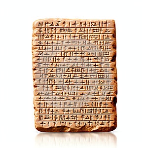 Cuneiform script on a clay tablet illustration photo