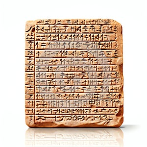 Cuneiform script on a clay tablet illustration photo
