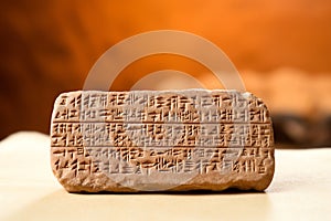 Cuneiform script on a clay tablet illustration photo photo