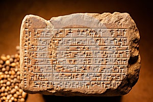 Cuneiform script on a clay tablet illustration photo photo
