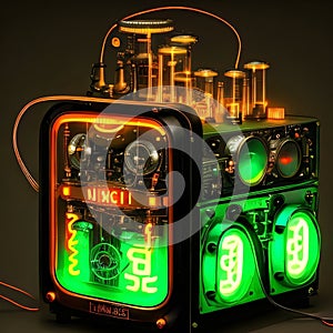 AI generated image - Cyberpunk device with nixie tubes and vacuum tubes