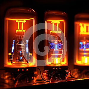 AI generated image - Cyberpunk device with nixie tubes and vacuum tubes