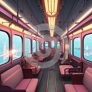 AI generated image - Cyberpunk train riding in a science fiction landscape