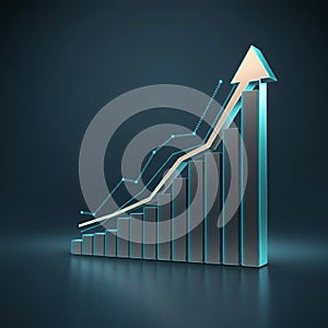 AI-Generated Image: 3D Bar Chart with Upward Trend and White Arrow