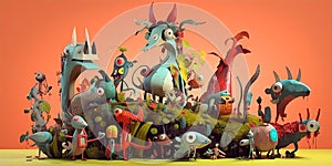Whimsical 3D Toon Wallpaper, Made with Generative AI photo