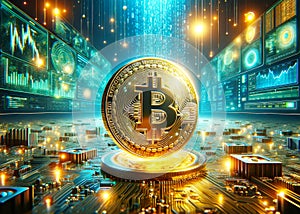 Global Online Cryptocurrency Mining Crypto Coins Digital Currency Internal Computer Internet Bitcoin AI Generated photo