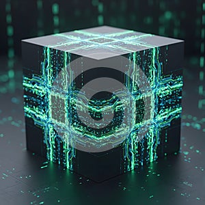 Digital Data Cube with Glowing Circuits