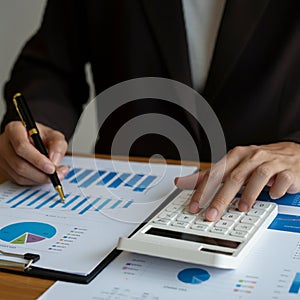 AI-Generated Image: Business Professional Analyzing Documents and Pe photo