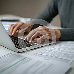 AI-Generated Image: Business Professional Analyzing Documents and Pe photo