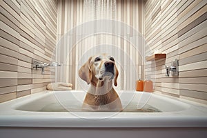 AI generated image of dog having bath