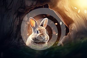 AI Generated Image. Easter bunny in a rabbit hole