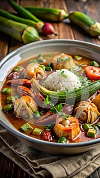 Gambo Soup with Shellfish and Okra on Modern Plate