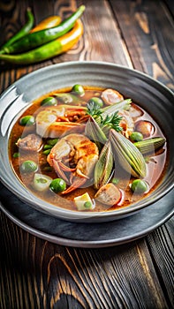 Gambo Soup with Shellfish and Okra on Modern Plate