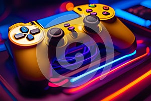 AI-generated image features a brand-new Yellow PlayStation 5 controller in gaming scene