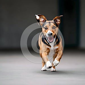 AI-Generated Image of a Brown and Black Dog Running and Looking Directly at the Camera