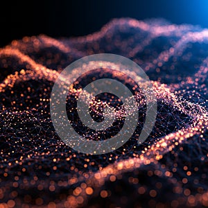 AI-Generated Image of Abstract Data Networks with Orange Dotted Lines